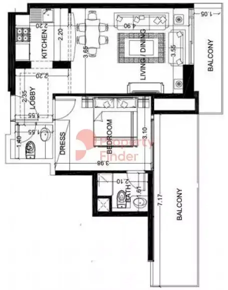 Планировка — 1-спальная, 70 м²