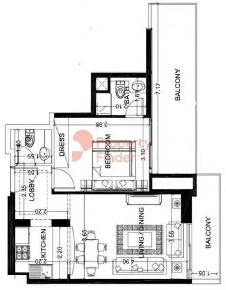 Планировка — 1-спальная, 70 м²