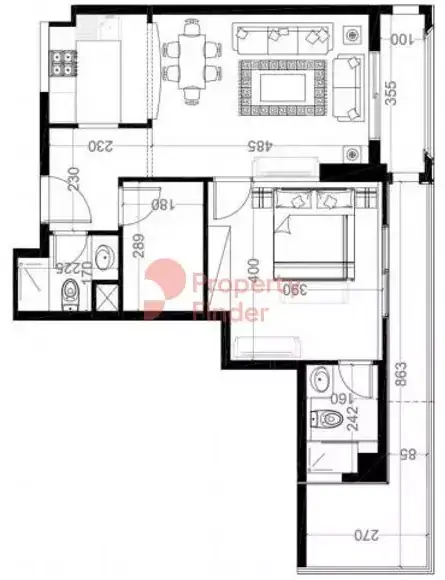 Планировка — 1-спальная, 80 м²