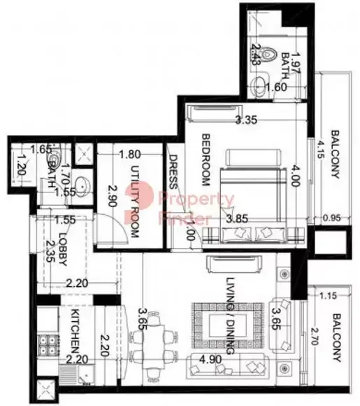 Планировка — 1-спальная, 70 м²