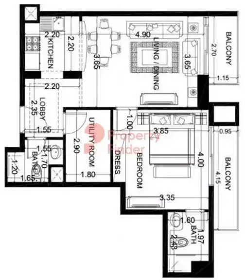 Планировка — 1-спальная, 70 м²