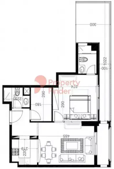 Планировка — 1-спальная, 84 м²