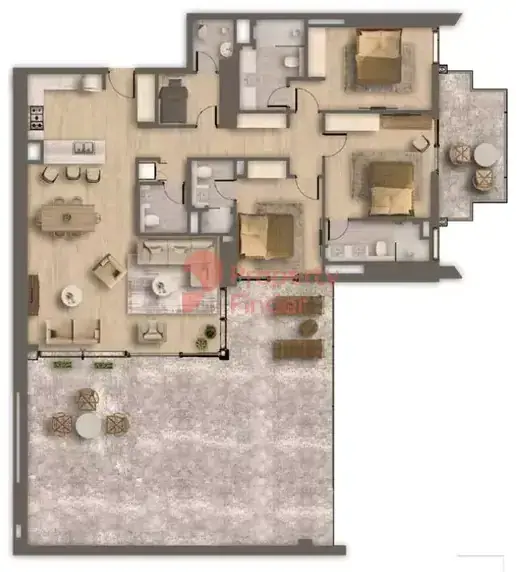 Планировка — 3-спальная, 257 м²