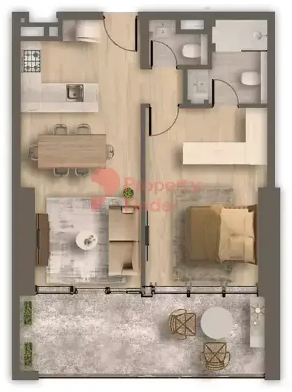 Планировка — 1-спальная, 74 м²