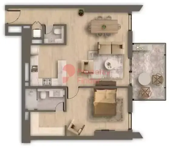 Планировка — 1-спальная, 85 м²