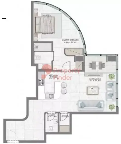 Планировка — 1-спальная, 80 м²