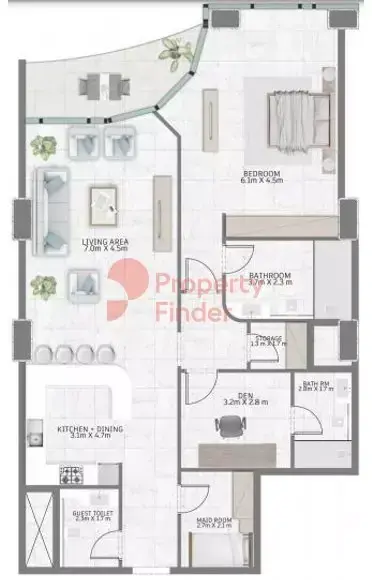 Планировка — 1-спальная, 139 м²