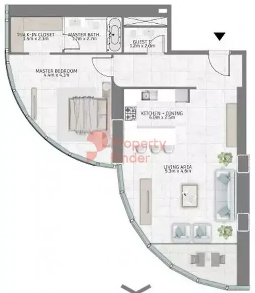 Планировка — 1-спальная, 104 м²