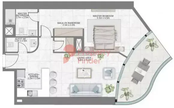Планировка — 1-спальная, 82 м²