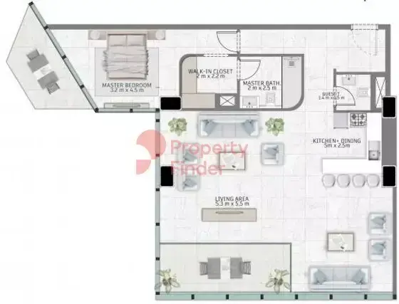 Планировка — 1-спальная, 109 м²