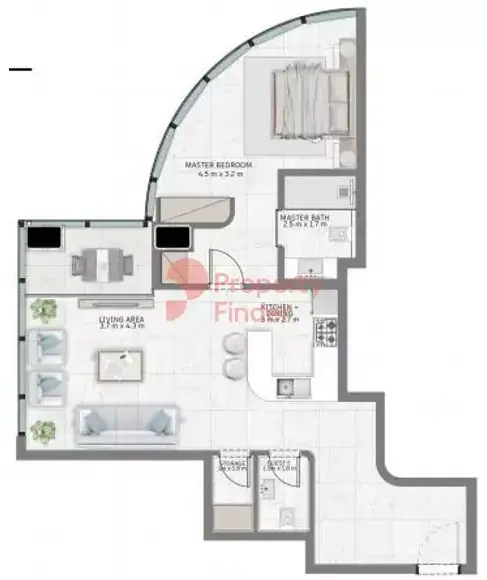 Планировка — 1-спальная, 80 м²