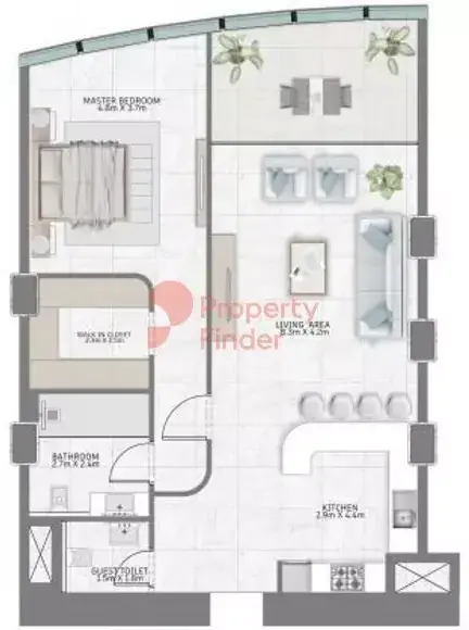 Планировка — 1-спальная, 82 м²