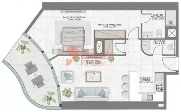 Планировка — 1-спальная, 82 м²