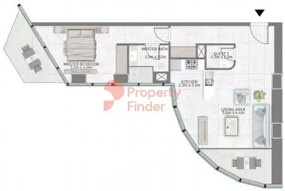 Планировка — 1-спальная, 87 м²
