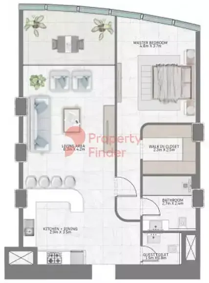 Планировка — 1-спальная, 82 м²