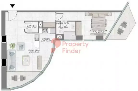 Планировка — 1-спальная, 87 м²