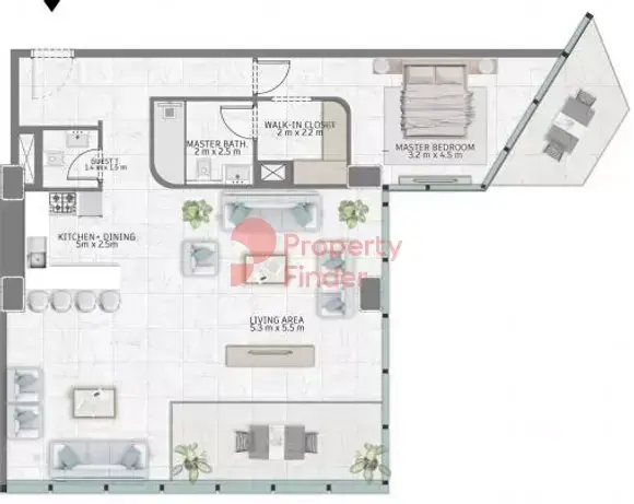 Планировка — 1-спальная, 109 м²