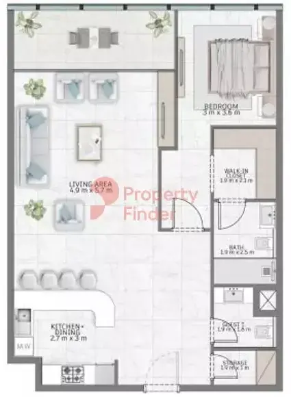 Планировка — 1-спальная, 94 м²