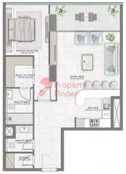 Планировка — 1-спальная, 82 м²