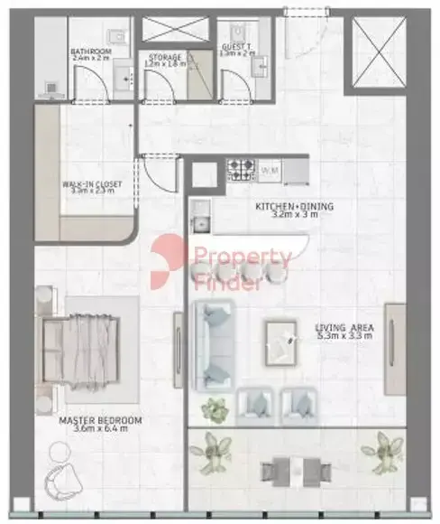 Планировка — 1-спальная, 110 м²