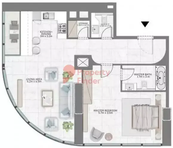 Планировка — 1-спальная, 91 м²