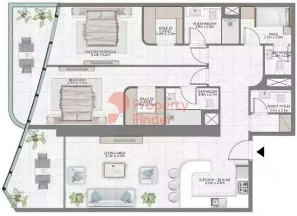 Планировка — 2-спальная, 142 м²