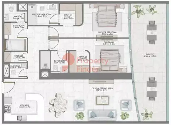 Планировка — 2-спальная, 151 м²