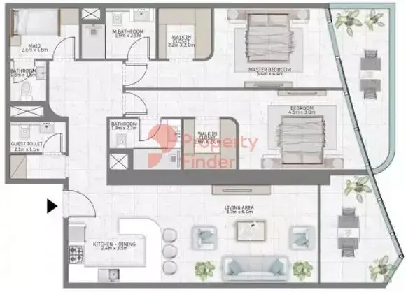 Планировка — 2-спальная, 142 м²