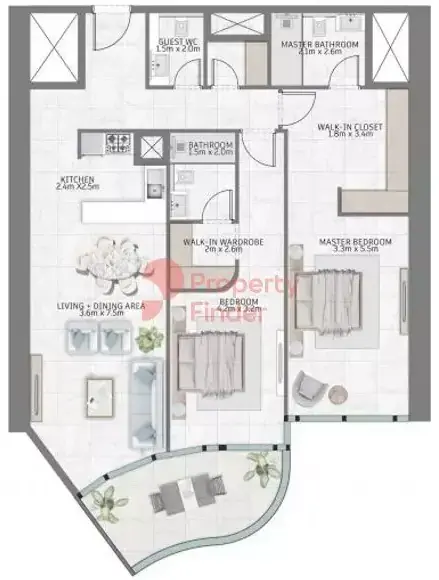 Планировка — 2-спальная, 136 м²