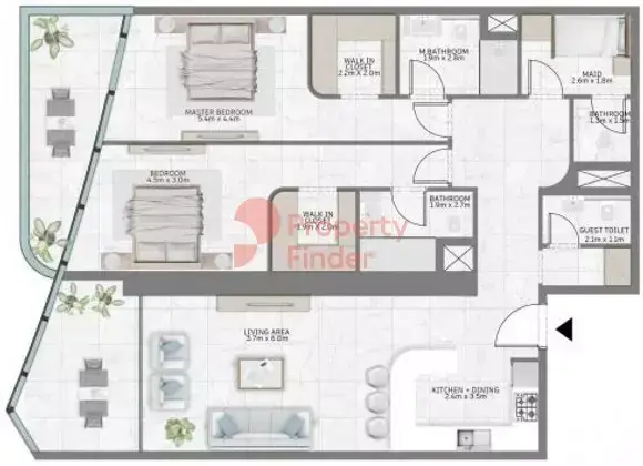 Планировка — 2-спальная, 143 м²