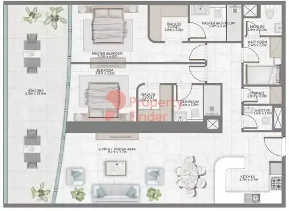 Планировка — 2-спальная, 151 м²