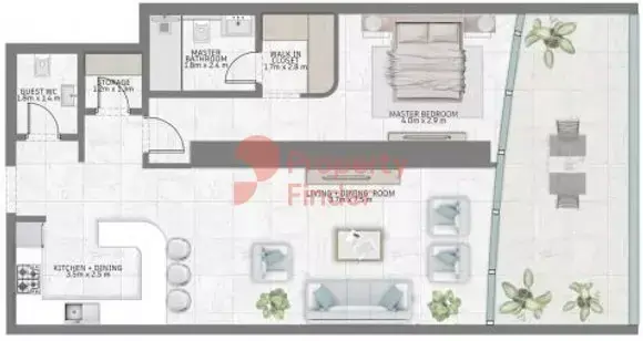 Планировка — 1-спальная, 106 м²