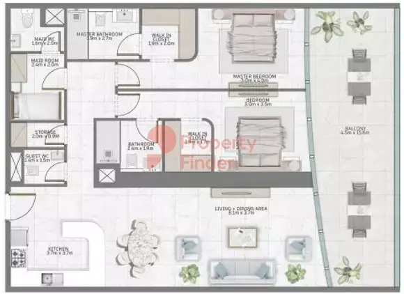 Планировка — 2-спальная, 152 м²
