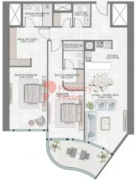 Планировка — 2-спальная, 136 м²