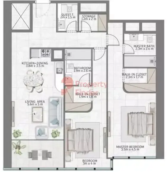 Планировка — 2-спальная, 118 м²