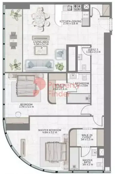 Планировка — 2-спальная, 128 м²