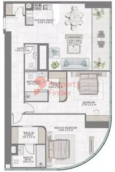 Планировка — 2-спальная, 128 м²