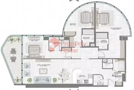 Планировка — 3-спальная, 173 м²