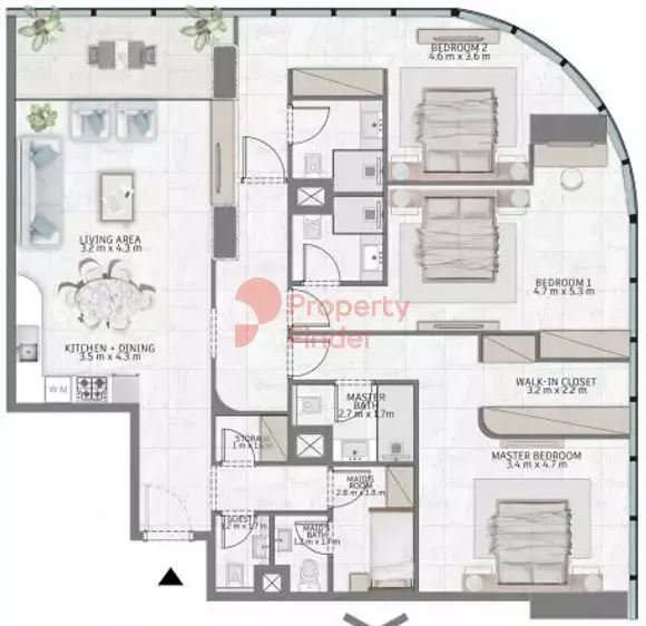 Планировка — 3-спальная, 162 м²