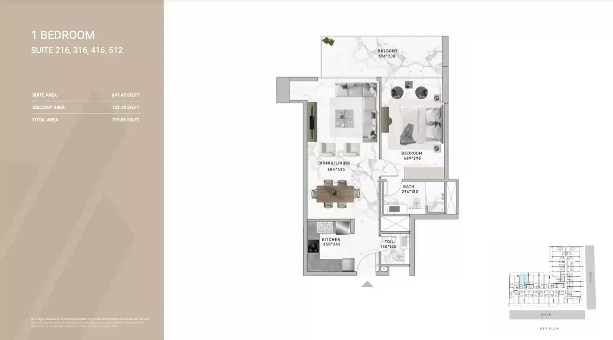 Планировка — 1-спальная, 72 м²