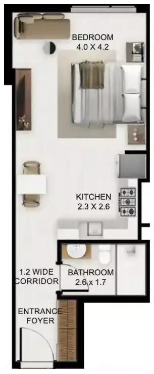Планировка — Студия, 39 м²