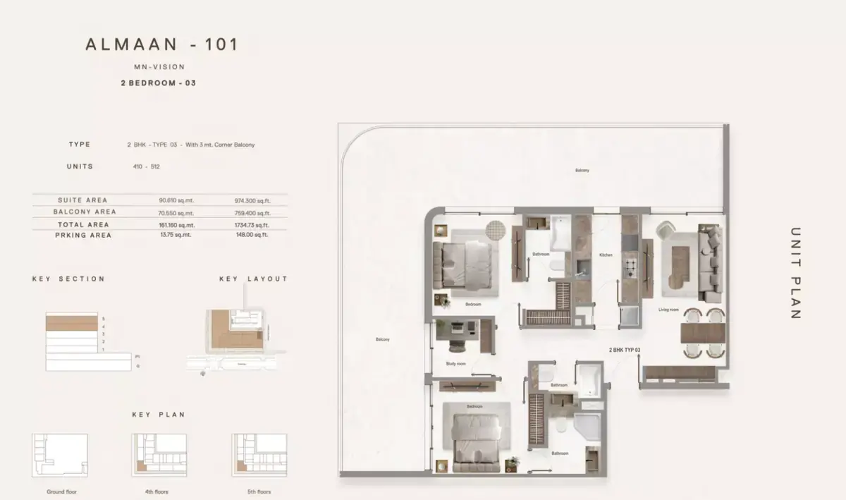 Планировка — 2-спальная, 161 м²