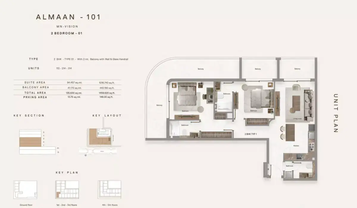Планировка — 2-спальная, 136 м²
