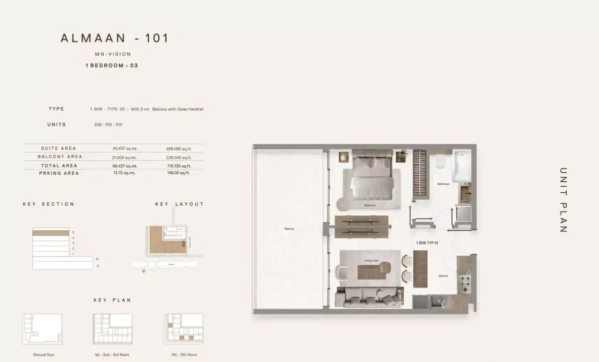 Планировка — 1-спальная, 66 м²