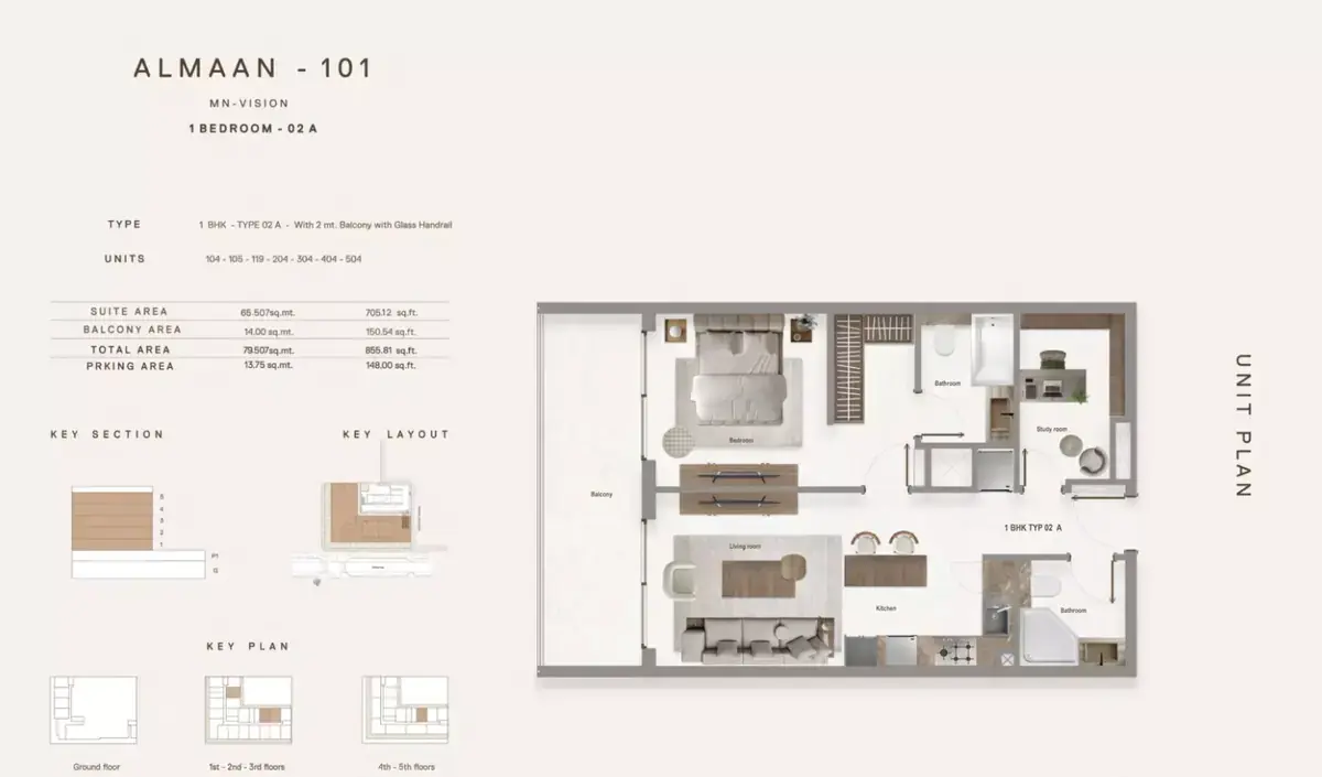 Планировка — 1-спальная, 79 м²