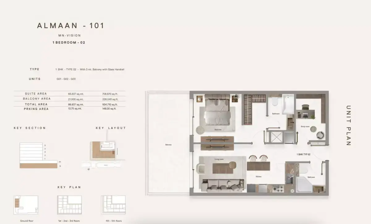 Планировка — 1-спальная, 87 м²