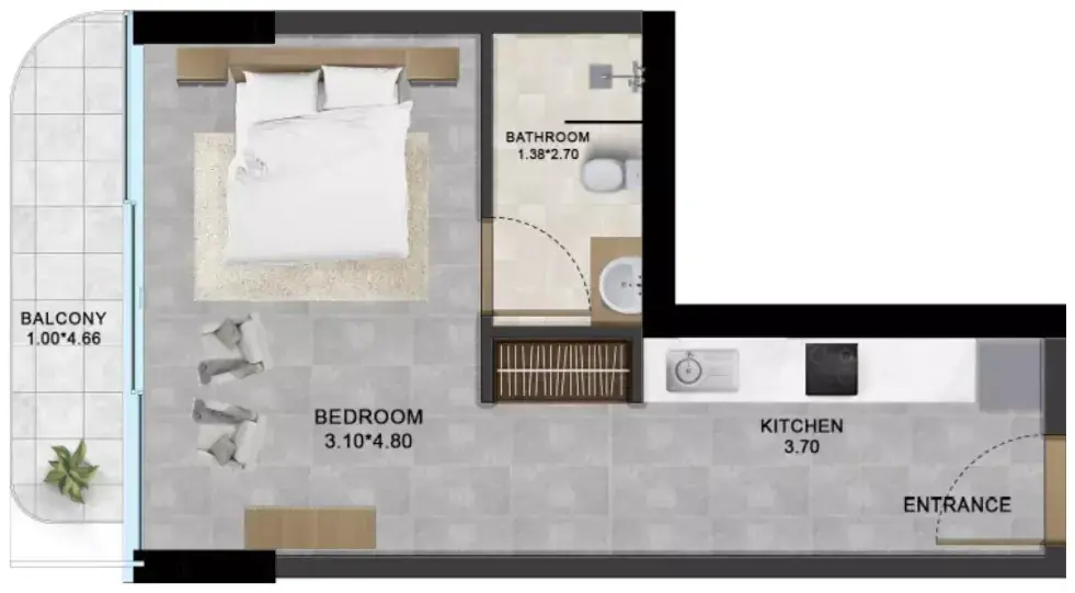 Планировка — Студия, 9 м²