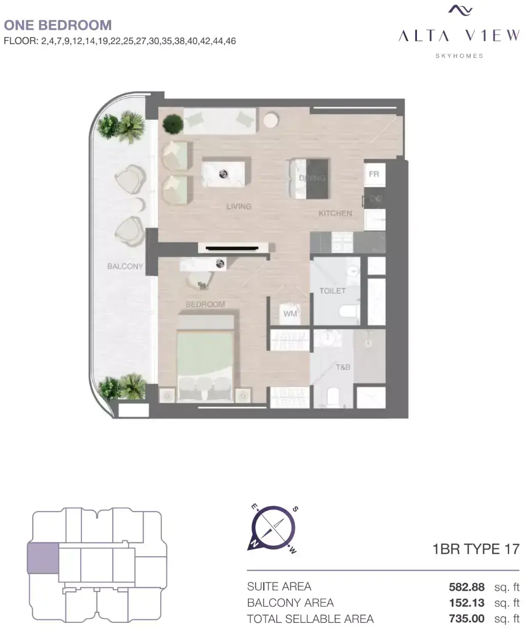 Планировка — 1-спальная, 68 м²