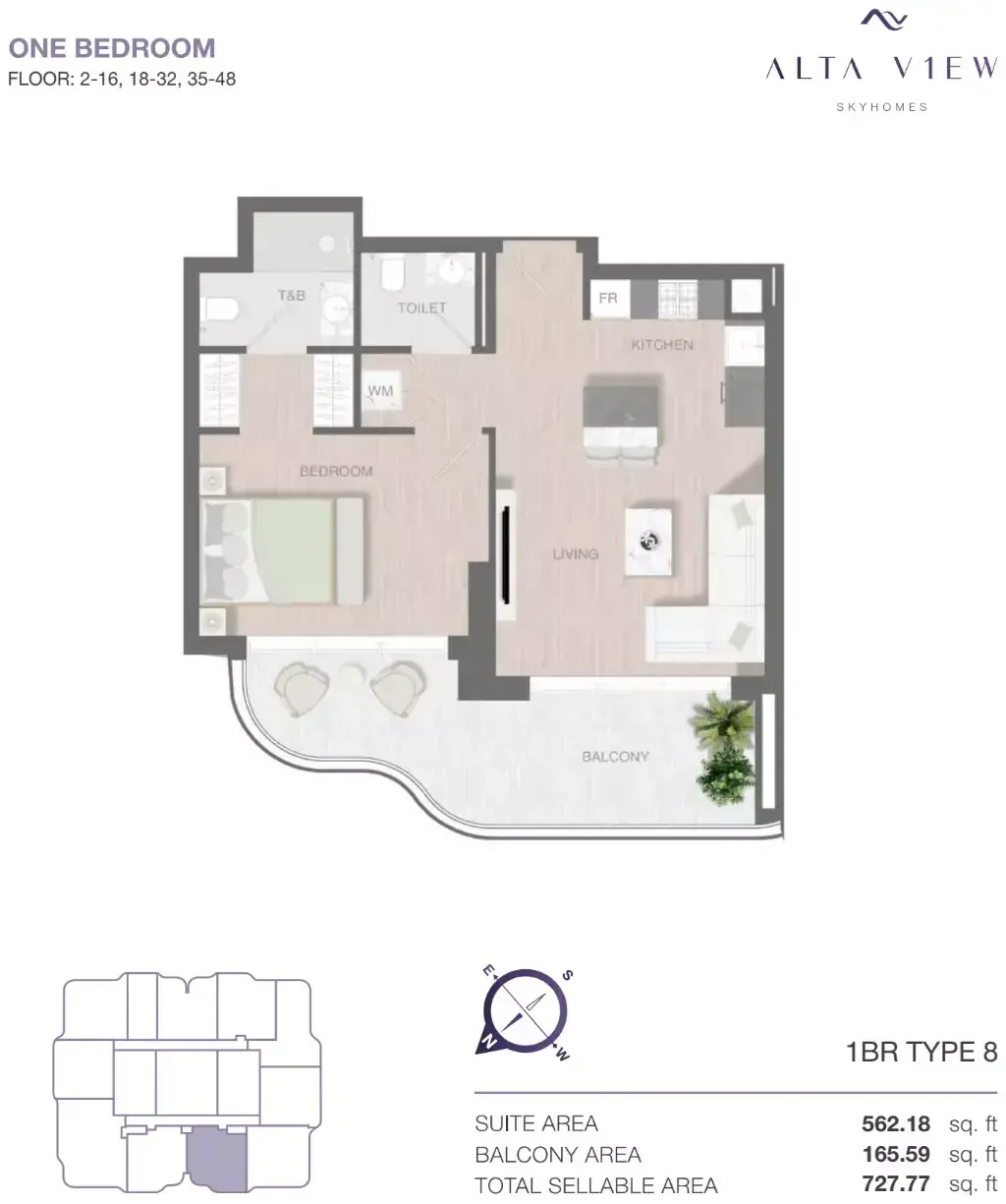 Планировка — 1-спальная, 68 м²