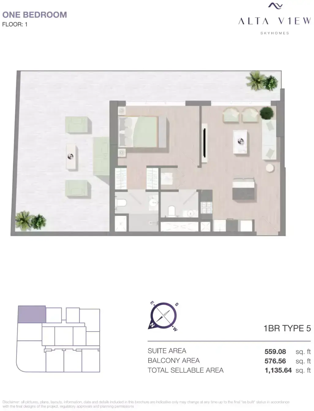 Планировка — 1-спальная, 105 м²